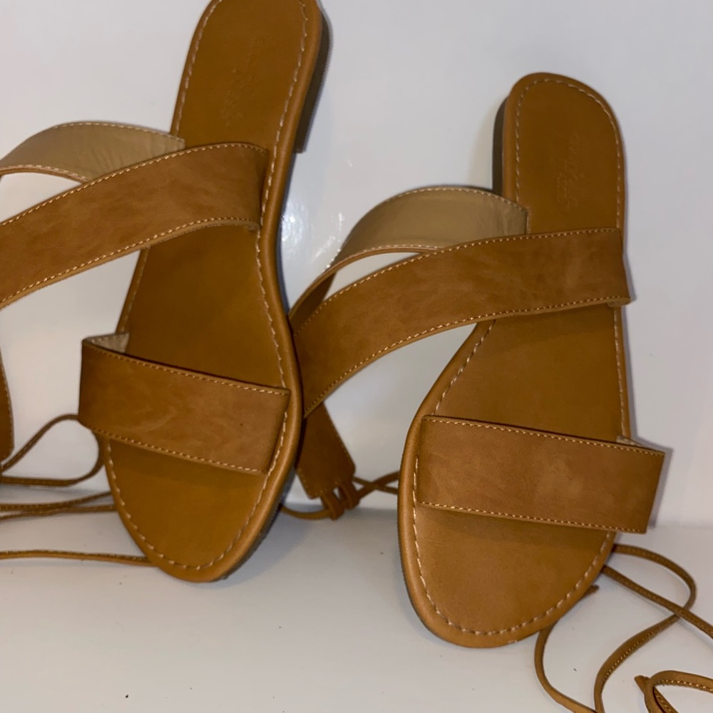 Charlotte Russe Tan Ballerina Style Strap Sandals